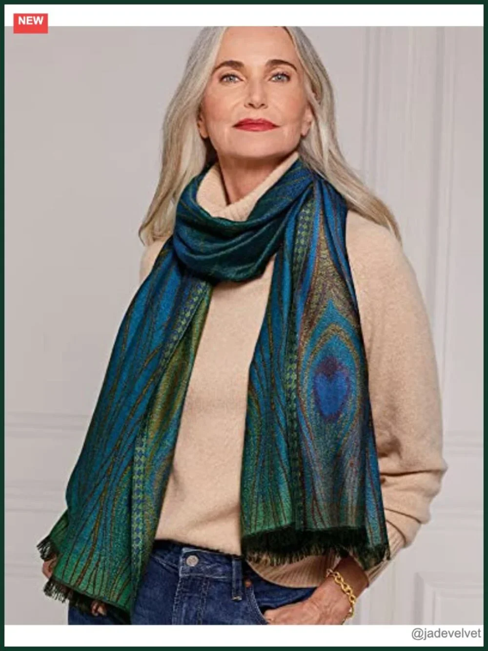 Museum Inspired Tiffany Peacock Feather Shawl Wrap Scarf - Wool Silk Viscose